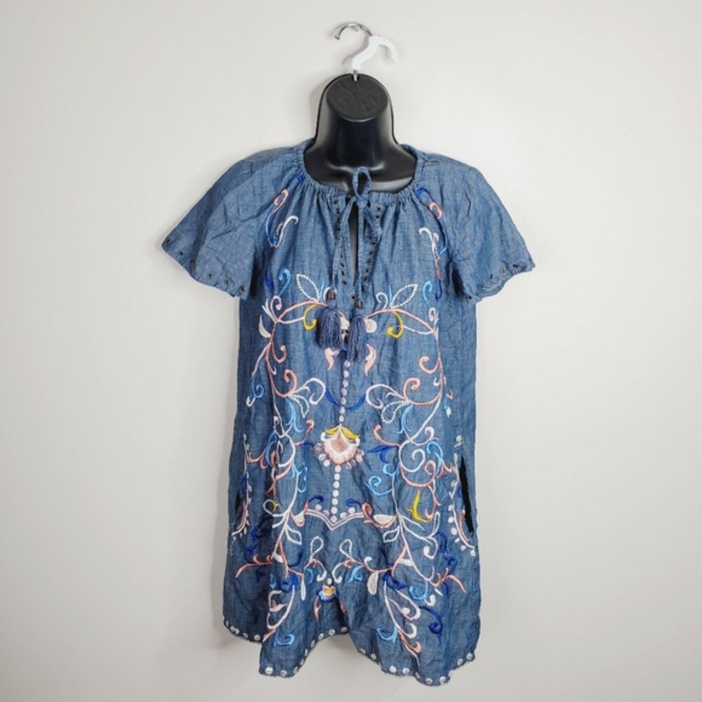 Anthropologie Nalini Embroidered Boho Chambray Festival Folk Dress XS - Picture 2 of 8
